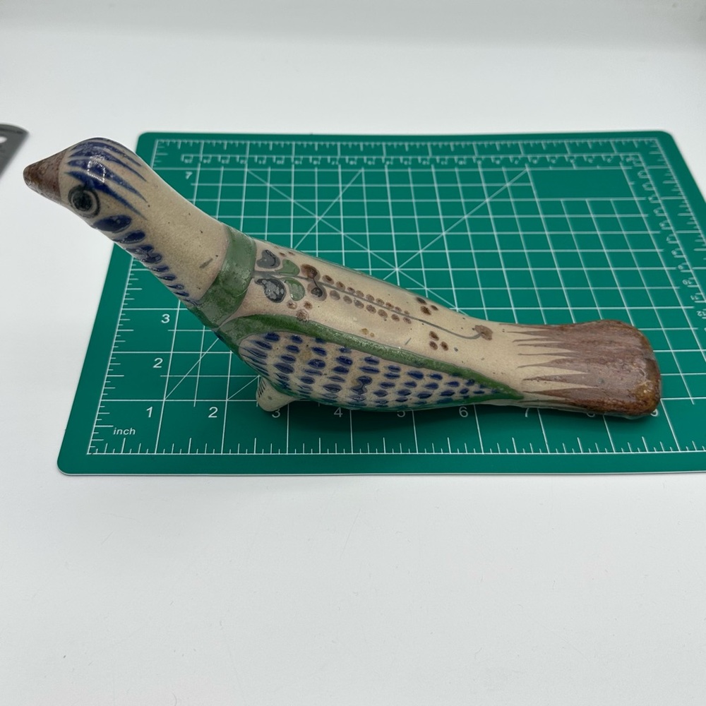 Vintage Mexican Folk Art Pottery Bird Hand Painted Clay Figurine Tonala Style - Picture 12 of 16